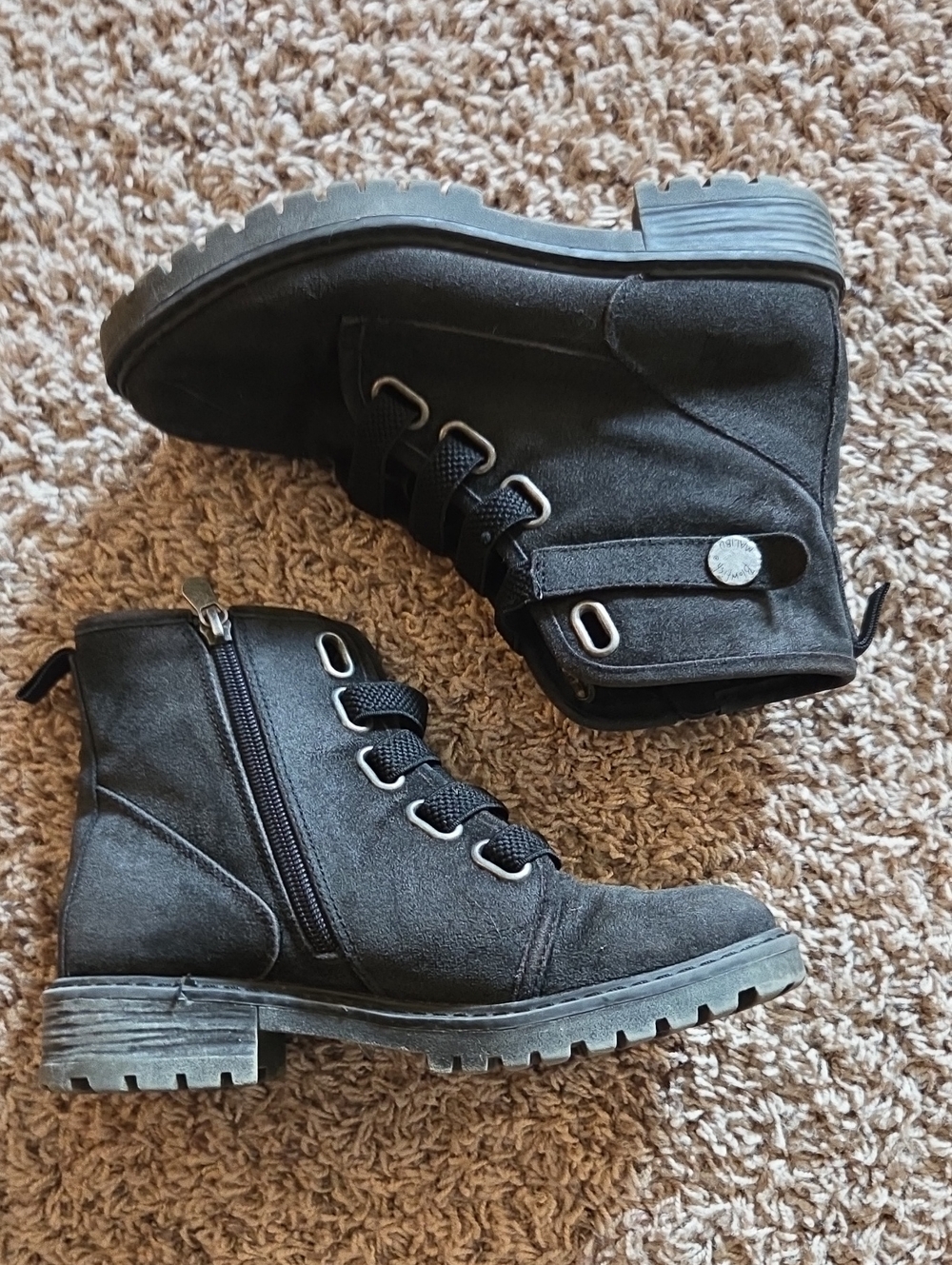 Blowfish Black Lace-Up Combat Boots with Side Zip